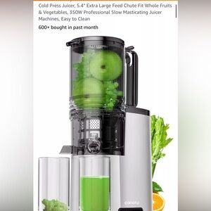 Canoly Masticating Juicer, Cold Press, 350w, Extra large Chute
